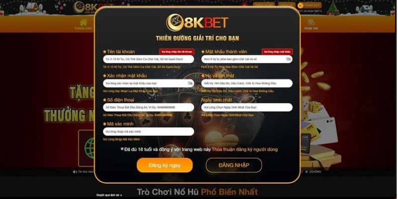Quy trình đăng ký đăng nhập 8KBET đơn giản